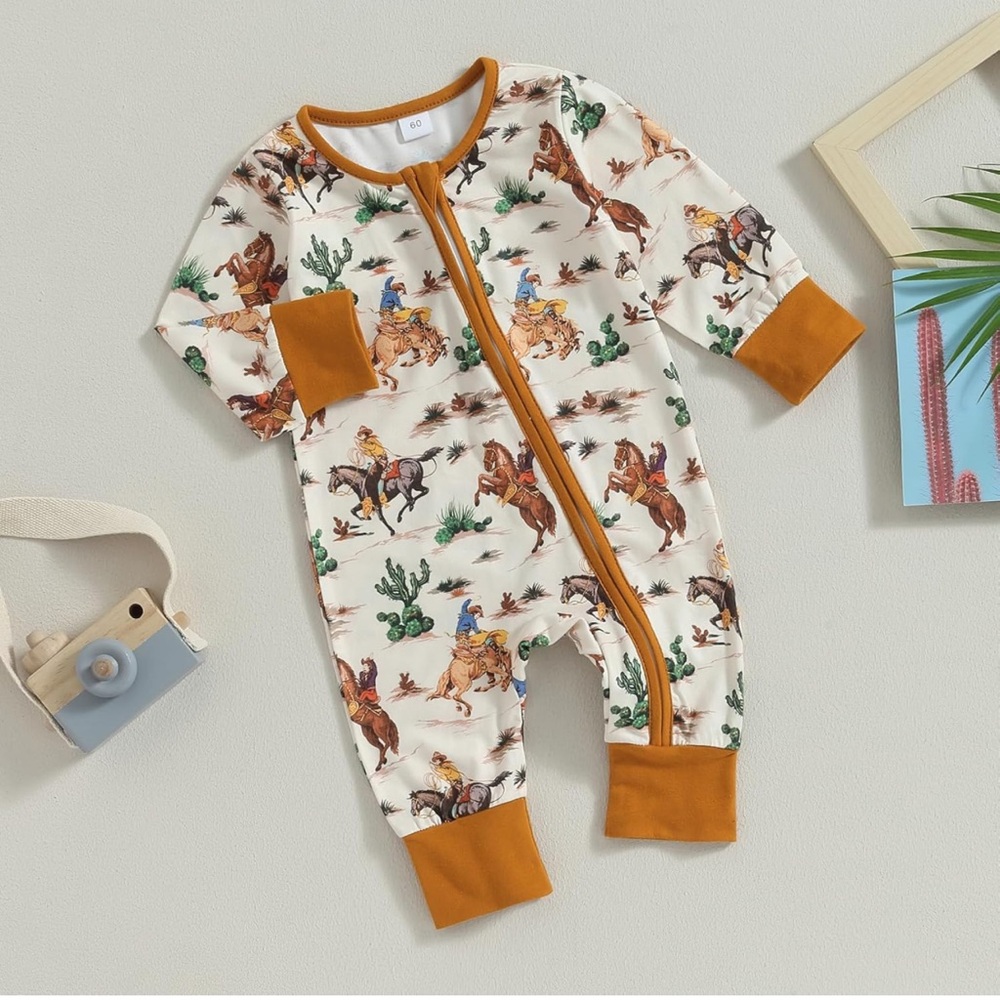 Western Cowboy Baby Zippered Jumpsuit One Piece